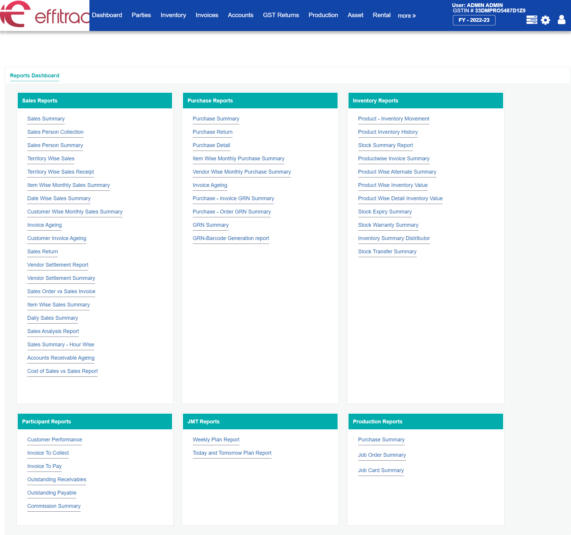 screenshot of effitrac Accounting Software